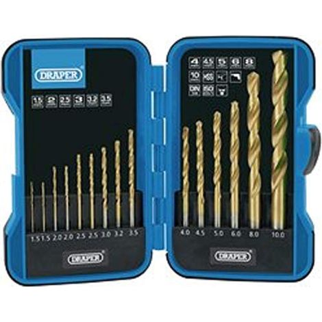 Draper 18549 - Set 15 punte da trapano HSS rivestite in nitruro di titanio (1/2)