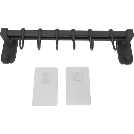 Support mural pour ustensiles de cuisine, tige de suspension adhésive en acier au carbone avec crochets pour couvercles de casseroles, spatule cuillère argent noir 30 cm/11,8 pouces (1/5)