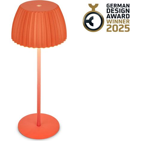 Briloner RIFFLE Lampada da tavolo LED senza fili IP44, dimmerabile, touch, batteria ricaricabile, vincitrice del German Design Award 2025, arancione, Ø14,5 x 36,5 cm