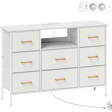 Commode 8 tiroirs design PINTEL effet bouclette blanc et doré (1/5)
