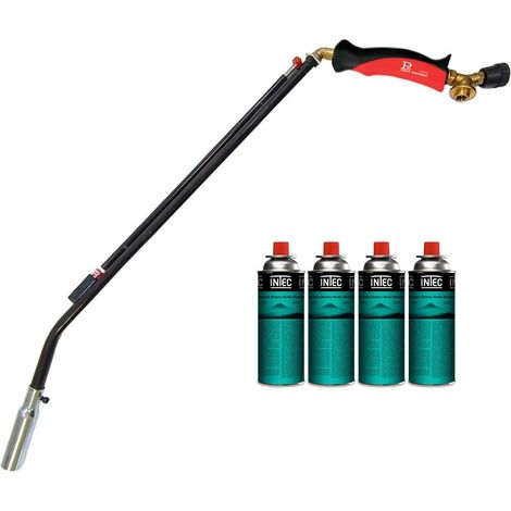 Désherbeur thermique à gaz 1100W + 4 cartouches de gaz Butane Brule Herbes Allumage piezo + Adaptateur multicartouche INTEC (1/5)