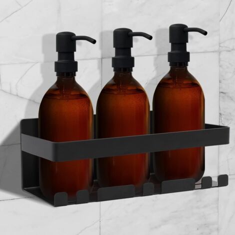 No-Drill Shower Shelf – 3M Adhesive Shower Holder in Black Stainless Steel – Soap Dish & Shampoo Storage – Wall-Mounted Bathroom Shelf & Organizer without Drilling