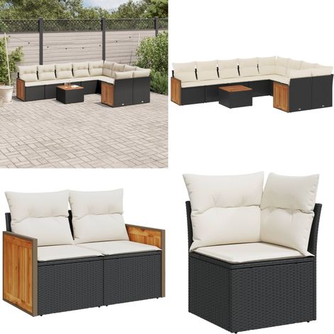 10-tlg. Garten-Sofagarnitur mit Kissen Schwarz Poly Rattan - Gartenmöbel Set - Rattan Möbel - Outdoor Lounge - Esstisch - Sofasatz - Home & Living (1/5)