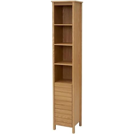 Colonne de rangement, armoire de salle de bain en MDF coloris naturel - Longueur 32 x Profondeur 30 x Hauteur 180 cm (1/4)