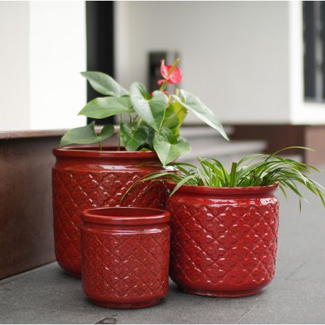 Set di 3 vasi in ceramica, Ø 38/30,5/23 cm, rosso bordeaux lucido HAVRYA (1/5)
