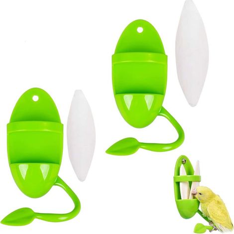 Lot de 2 grands os de seiche avec support pour oiseaux, calopsittes, tortues, escargots-vert (1/5)