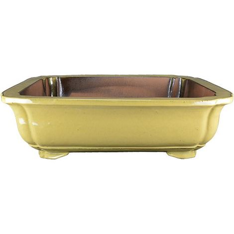 Vaso per bonsai rettangolare in gres smaltato giallo 56x46,5x16,5 cm - J043a