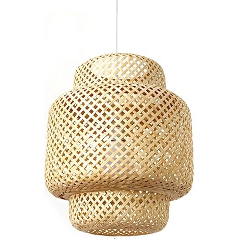Suspension en Bambou Tressé - D 30 x H 28 cm - Style Bohème, Pour Salon, Chambre, Luminaire d'Intérieur (1/4)