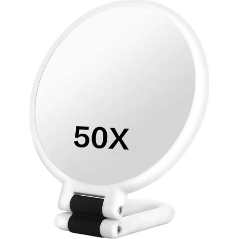 Miroir grossissant 50x double face avec poignée réglable 360° miroir de maquillage portable pour table ou mur (1/5)
