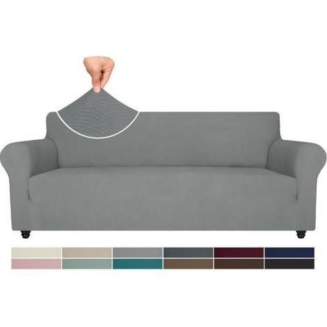 Housse Canapé 2 Places - Gris Clair - Extensible - Protection Canape Chien Gris Clair (1/4)
