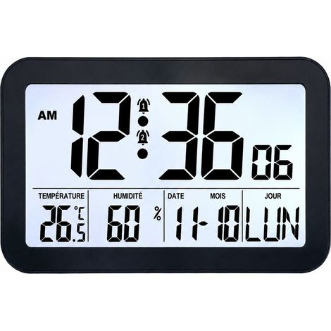 Horloge murale et à poser numérique LCD H180H-Light noir avec rétroéclairage h180h-light noir 23,1 × 3,6 × 13,7 cm 350 g – Livraison gratuite