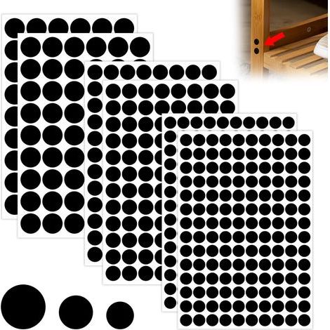 Packung mit 580 Schraubenlochaufklebern, Staubkappen - Schraubenlochabdeckungen für Holzmöbel, Schränke, Regale - 21 mm, 15 mm und 12 mm (schwarz) (1/5)