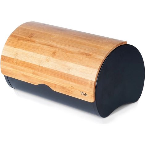 Boîte à pain en bois bambou et acier noir 38x24x20 cm