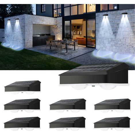 Lot de 8 lampes solaires d'extérieur pour clôture, éclairage mural à lentille haute luminosité, étanches, lumière blanche, pour jardin (1/3)