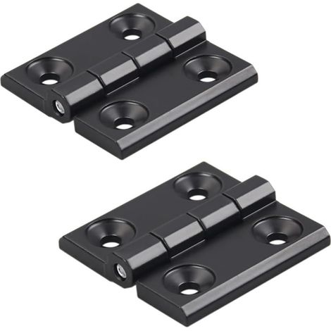 Lot de 2 charnières noires en alliage de zinc - 60 x 60 mm - Charnières profilées en aluminium - Kit d'installation pour profilé d'extrusion en aluminium 2020 - 6 mm