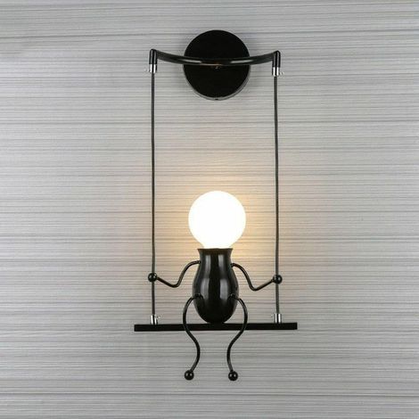 Moderne Lampe Murale Applique Créatif Simplicité Design Petite Personne Créatif E27 Luminaire Noir pour Chambre d'enfant Couloir (1/4)