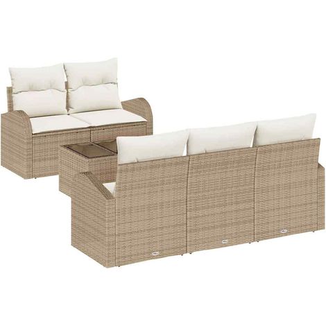 Garden Sofa Set 6 pcs Beige Poly Rattan vidaXL (1/5)