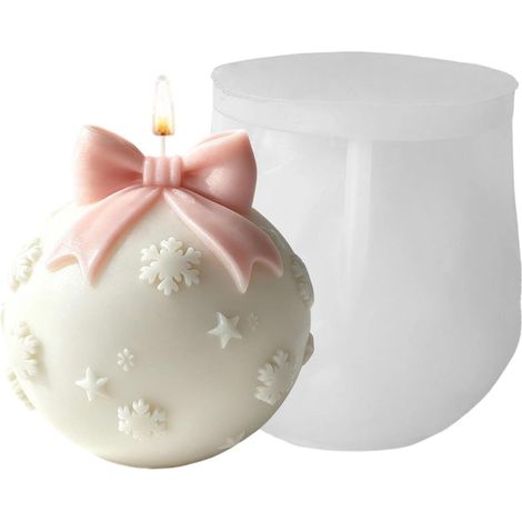 Moule en silicone réutilisable pour bougie en forme de boule de Noël façon boule à neige avec nœud décoratif (à réaliser soi-même) (1/5)