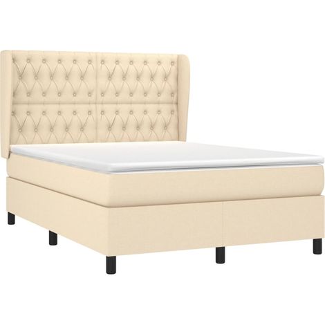 Sommier à lattes de lit avec matelas Crème 140x190 cm Tissu vidaXL (1/5)