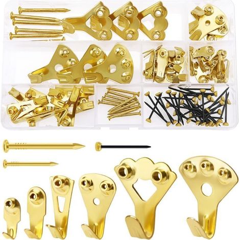 90-Piece Wall Picture Frame Hook Kit with Nails, Metal Picture Frame Hooks, Heavy-Duty Picture Frame Hooks, Picture Frame Hanger Kit for Hard Walls (1/4)