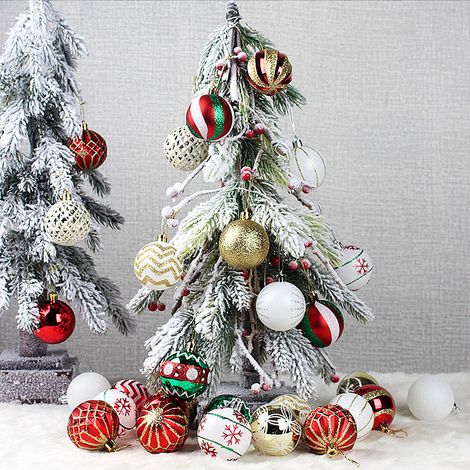 Boule de Noel Rouge ER Or, Plastique Boules Sapin Decoration Deco Noël Intérieur (6 cm/30 pièces）