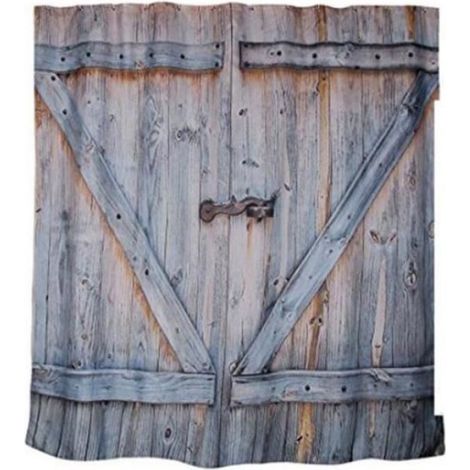 Rideau de Douche de salle de bains, 180x180cm motif de porte en bois vintage rétro imprimé 3D Rideaux en Tissu Polyester imperméable (1/4)