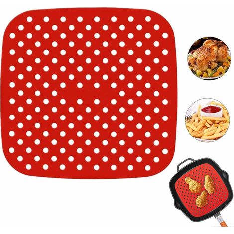 Tappetino per friggitrice ad aria, cuscino quadrato da 7,5 pollici, tappetino in silicone antiscivolo, tappetino antiaderente per cestello, accessorio per friggitrice ad aria per cucina, rosso