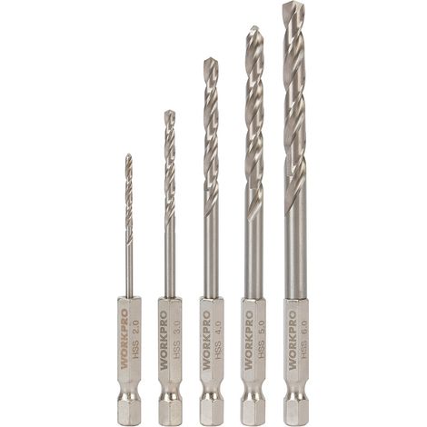 Brocas vástago hexagonal ¼ pulg para metal, rectificadas, ø2,00 - ø6,00 mm, juego 5 piezas