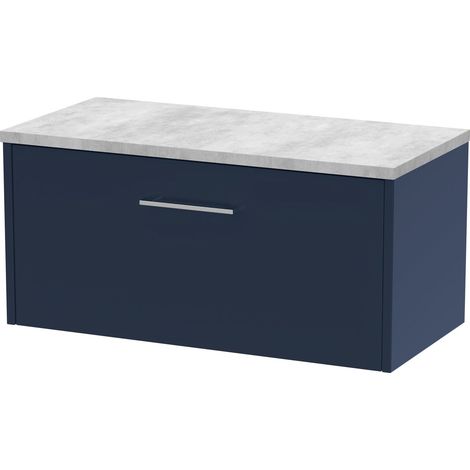 Winshill Contemporary 1 Drawer Wall Hung Vanity Unit with Laminate Worktop, Dark Blue, 800mm