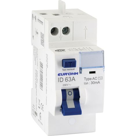 Eur'Ohm – Interrupteur différentiel automatique 2P 63A – 30mA type AC – Protection contre les surcharges – Pour installations électriques professionnelles (1/4)