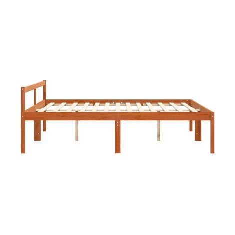 Cadre de lit en pin massif, finition cire brune, 180 × 200 cm, pin massif durable, idéal chambre à coucher, style moderne, montage simple (1/5)