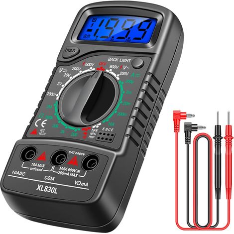 Testeur Multimètre Numérique à Écran LCD, Testeur Électrique de Tension CA/CC, Ohm, Ampère et Diode avec Rétroéclairage, Multimètre pour Usage Domestique