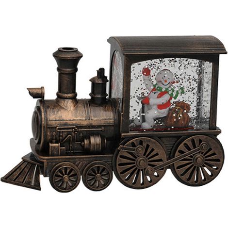 Weihnachtsdekorationen, beleuchtete Weihnachtszug-Ornamente, Weihnachtsgeschenke für Kinder, Weihnachtsmann, Schneemann, Bronze (1/5)