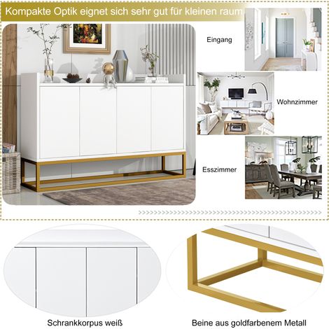 Buffet scandinave blanc 4 portes, meuble de rangement sans poignées, armoire basse moderne pour salon, salle à manger ou cuisine (1/5)