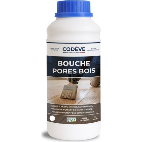 Codève Bois – Bouche pores bois 1 L – Préparation avant finition – Pour bois brut et neuf – Application en 2 passes fines – Rendement jusqu'à 13 m²/l