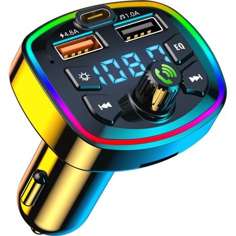 Q7 Auto-MP3-Player mit farbiger Ambientebeleuchtung, Bluetooth-Empfänger, multifunktionaler QC3.0-Schnellladefunktion – Q7-4,8A (1/3)