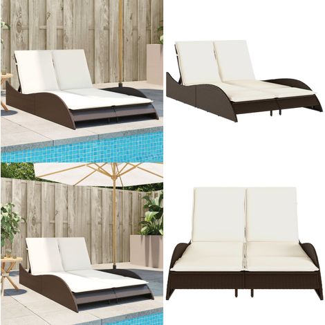 Sonnenliege mit Auflagen Braun 114x205x73 cm Poly Rattan - Sonnenliege - Gartenliege - Relax Liege - Poolliege - Outdoor Lounge Chair - Home & Living (1/5)