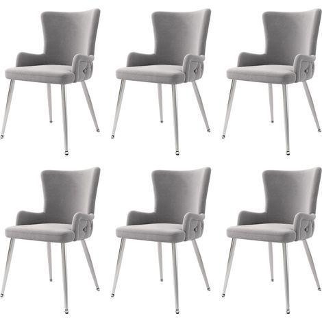 Lot de 6 chaises de salle à manger en velours gris avec pieds métalliques argentés (1/5)