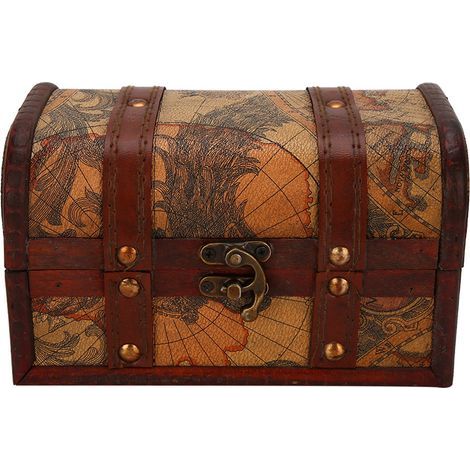 Vintage Schmuckkästchen aus Holz mit Weltkarte, handgefertigt, Schatztruhe, Aufbewahrungsbox (1/5)