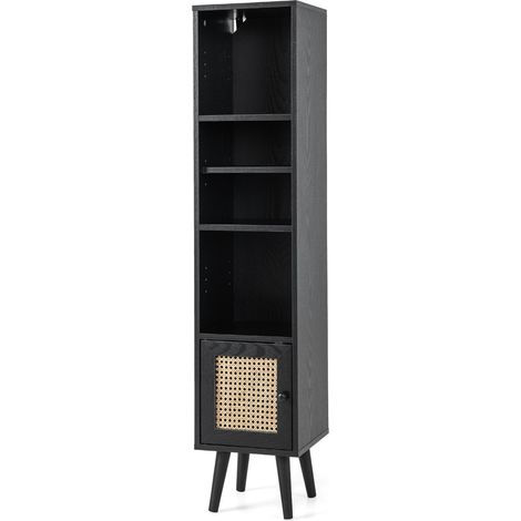 Libreria in rattan con 4 ripiani e anta stile boho (1/5)