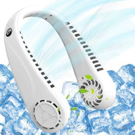 Ventilateur de Cou 5 Vitesse Réglable LED Mains Libres Sans Pale USB Rechargeable Rafraichissant Affichage LED - Blanc (1/2)
