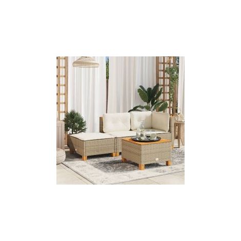 Tabouret de jardin et coussin beige 63,5x56x32 résine tressée (1/5)