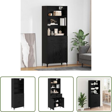 Hochregal - Highboard Schwarz Eichen-Optik 69,5 x 34 x 180 cm Holzwerkstoff (1/5)