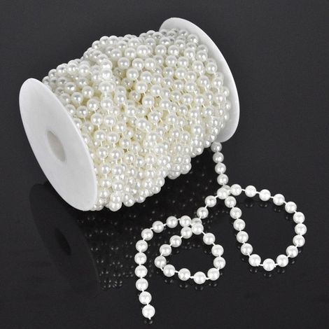 Chaîne Décorative De Noël Perles Plastiques Décoration Arbre Blanc 10mmx3m