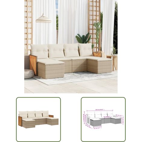 The Living Store 6-tlg. Garten-Sofagarnitur mit Kissen Beige Poly Rattan - Gartensofas - Outdoor Möbel - Gartenmöbelset - Rattan Gartenmöbel - Lounge Set (1/3)