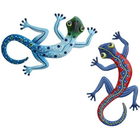 BRAVIX Extérieure Lézard Jardin Art, Métal Gecko Décoration Murale, Décoration de lézard, Lot de 2 Gecko en Métal, pour Patio ou Clôture, Jardin, Porche, Terrasse, Pelouse, Clôture