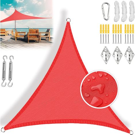 Dreieckiges Sonnensegel, UV-Schutz, wasserdicht, strapazierfähig, atmungsaktives Material, inklusive Montageset, für Terrasse, Garten, Camping - Rot 4,5 x 4,5 x 4,5 m (15 x 15 x 15 Fuß) (1/2)