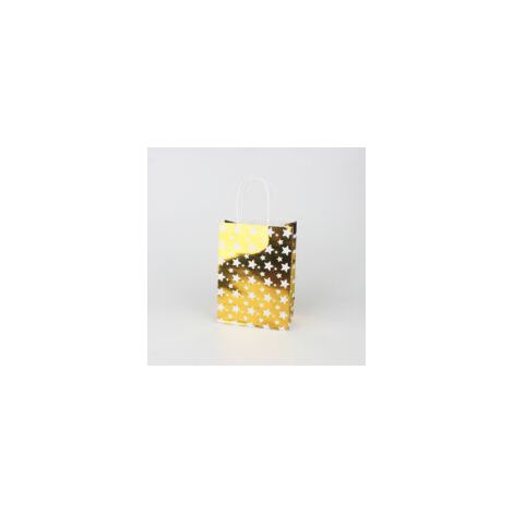 Set di 24 sacchetti regalo in carta kraft, 15 x 8 x 21 cm, con pois dorati. - Crezuo