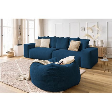 BOBOCHIC - Canapé droit fixe 4 places VOLTAIRE velours côtelé avec pouf Vert (1/5)