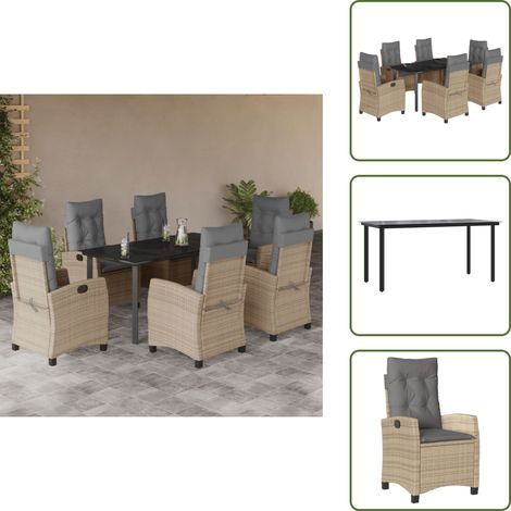 Sitzkissen - vidaXL 7-tlg. Garten-Essgruppe mit Kissen Beigemischung Poly Rattan - Rückenkissen (1/5)